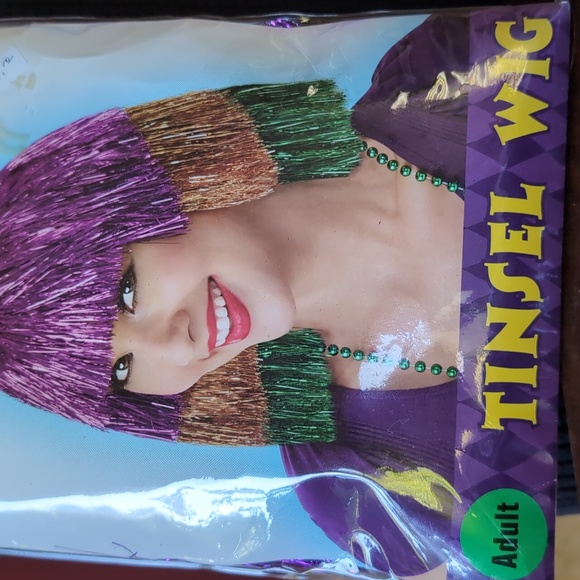 Tinsel Purple Green Gold Wig New - Picture 3 of 5